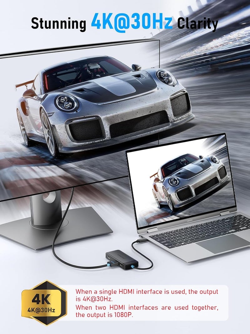 Lemorele Docking Station Dual Monitor, 6 in 1 USB C Hub Multiport Adapter w/2 HDMI 4K, 5Gbps USB3.0 & 2 USB2.0, 100W PD Charging - USB C Dock for Laptop Dell/Lenovo/HP/MacBook/Surface - Plug and Play - Image 4